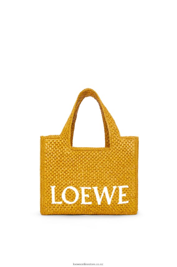 Loewe Women Small Font Tote in raffia Ochre LH60R52