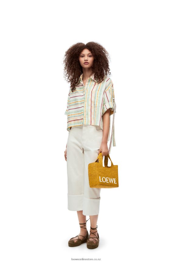 Loewe Women Small Font Tote in raffia Ochre LH60R52