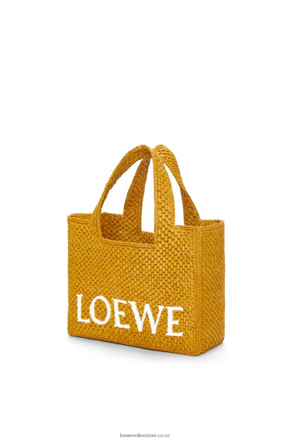 Loewe Women Small Font Tote in raffia Ochre LH60R52