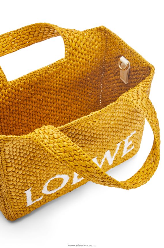 Loewe Women Small Font Tote in raffia Ochre LH60R52