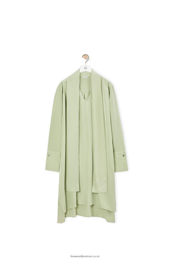 Loewe Women Anagram lavaliere dress in silk Pale Green LH60R1101
