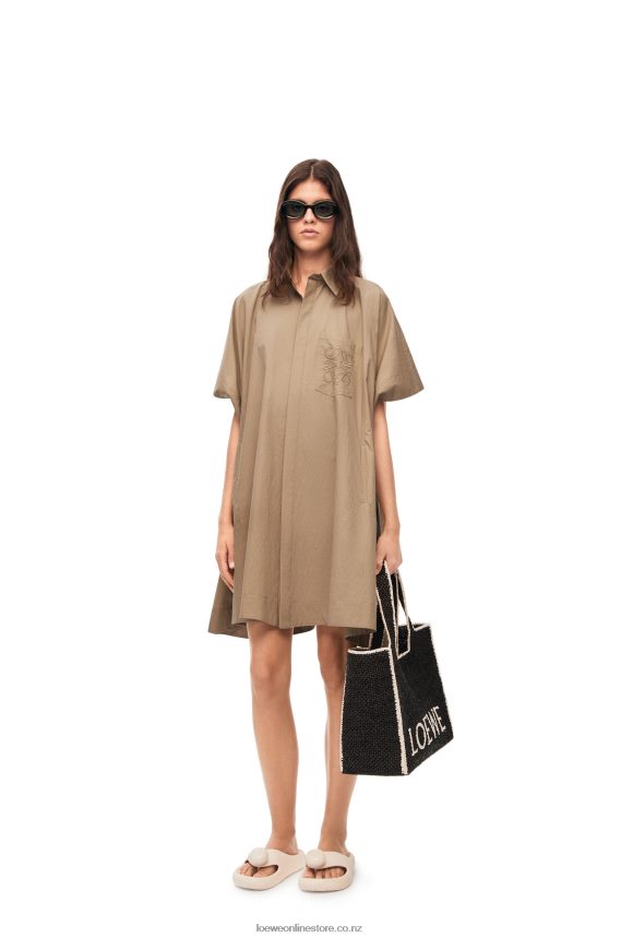 Loewe Women Anagram tunic dress in cotton Taos Taupe LH60R1050