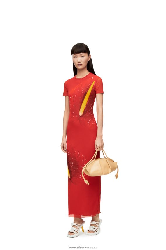 Loewe Women Anthurium dress in semi sheer mesh Red LH60R1068