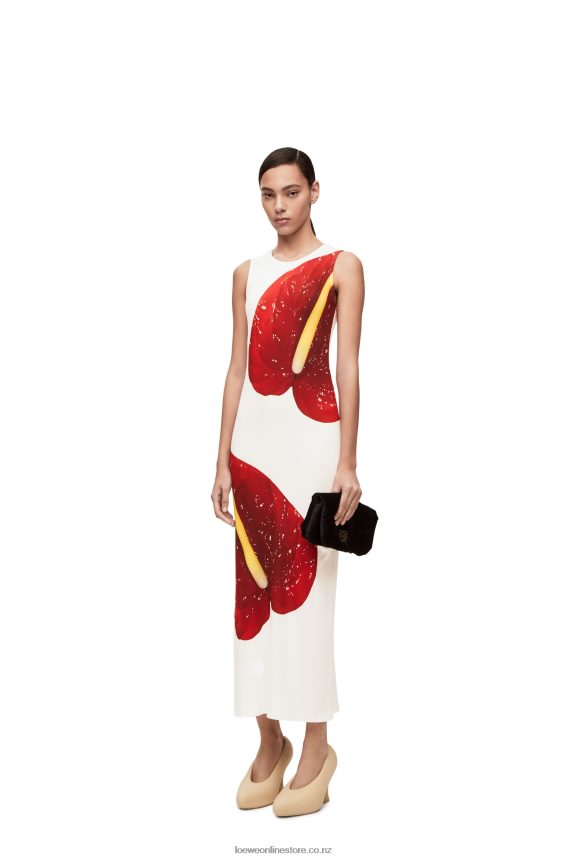 Loewe Women Anthurium tank dress in ribbed cotton jersey White/Red LH60R1072