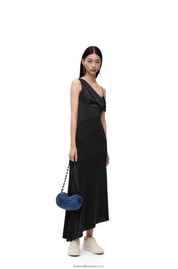 Loewe Women Asymmetric dress in satin and crepe Black LH60R1098