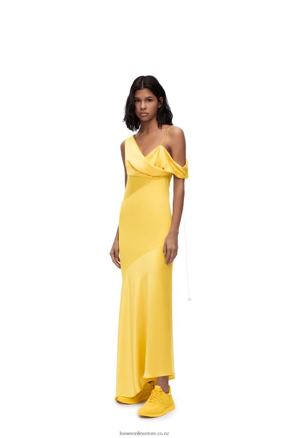 Loewe Women Asymmetric dress in satin and crepe Yellow LH60R1097