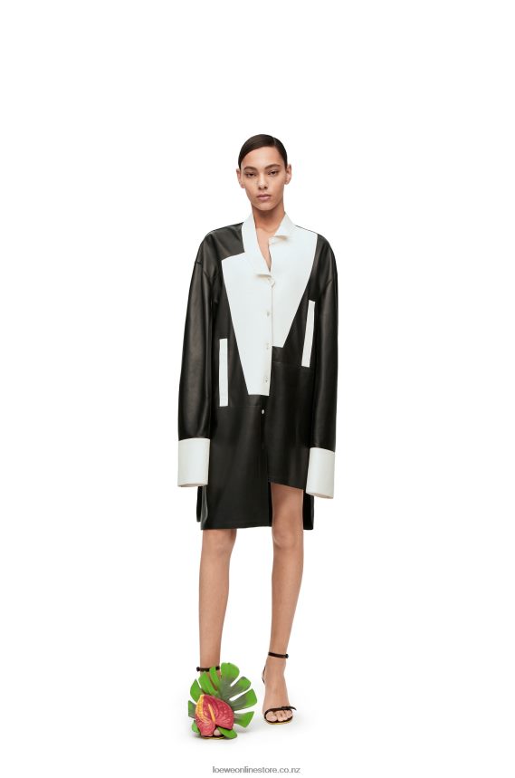 Loewe Women Asymmetric shirt dress in nappa lambskin Black/White LH60R1078