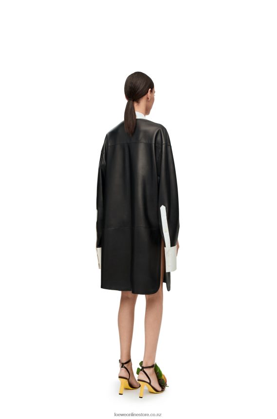 Loewe Women Asymmetric shirt dress in nappa lambskin Black/White LH60R1078