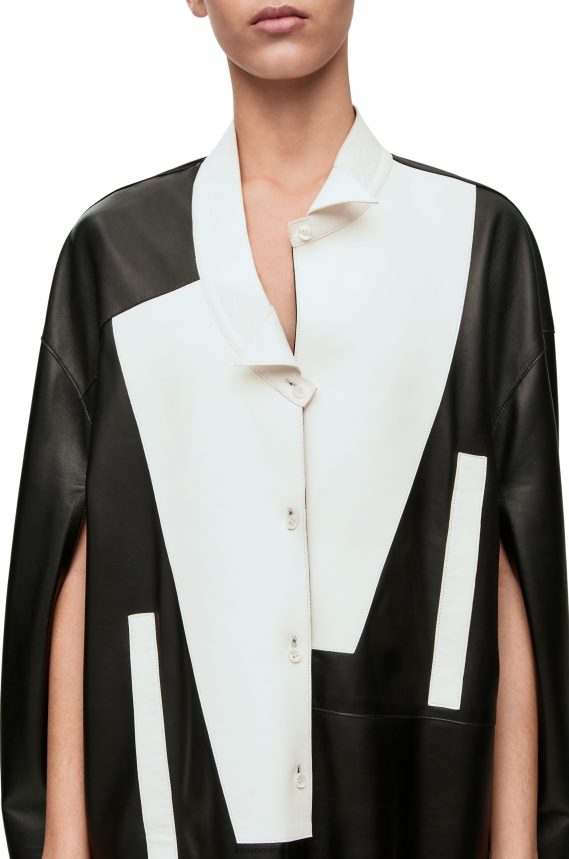 Loewe Women Asymmetric shirt dress in nappa lambskin Black/White LH60R1078