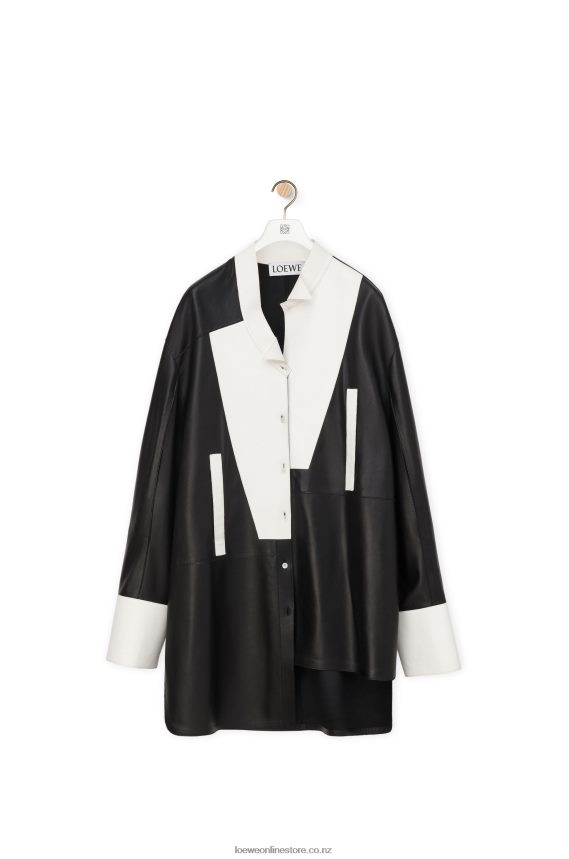 Loewe Women Asymmetric shirt dress in nappa lambskin Black/White LH60R1078