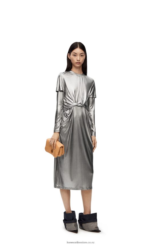 Loewe Women Draped dress in laminated jersey Black/Silver LH60R1092