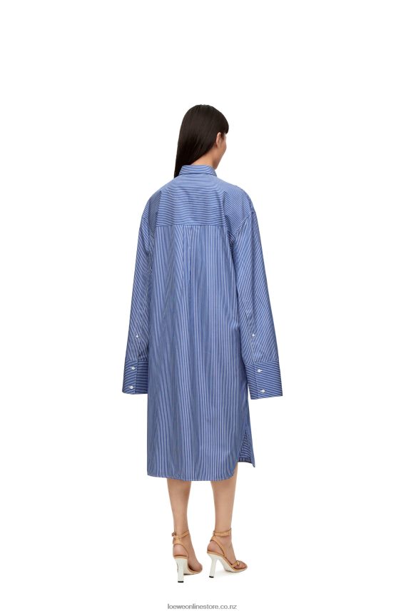 Loewe Women Elongated shirt dress in striped cotton poplin Navy/White LH60R1087