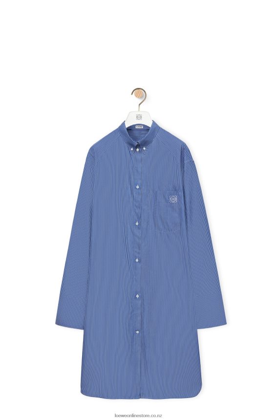 Loewe Women Elongated shirt dress in striped cotton poplin Navy/White LH60R1087