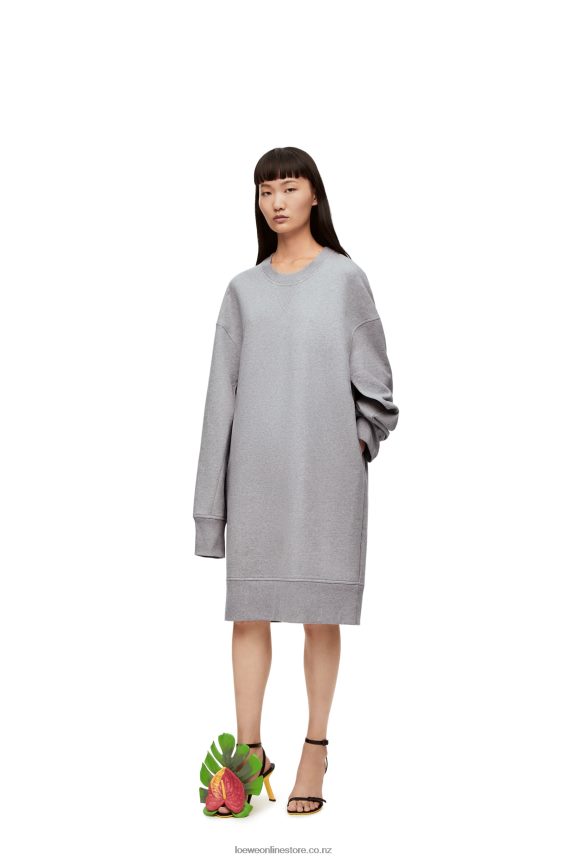Loewe Women Elongated sweatshirt dress in cotton fleece Ash LH60R1084