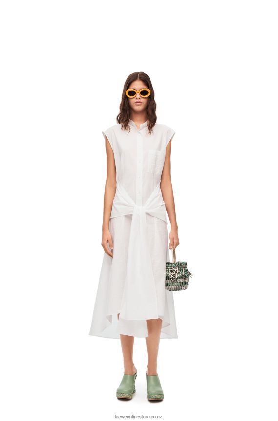 Loewe Women Knot shirt dress in cotton Optic White LH60R1049