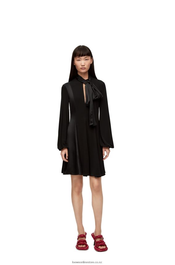 Loewe Women Lavalliere dress in crepe jersey and crepe satin Black LH60R1062