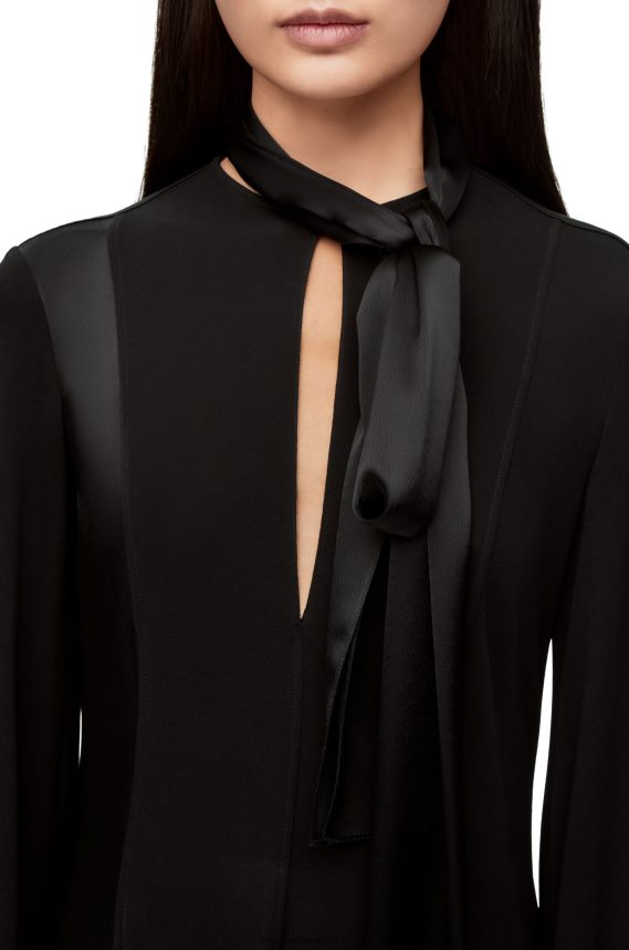 Loewe Women Lavalliere dress in crepe jersey and crepe satin Black LH60R1062