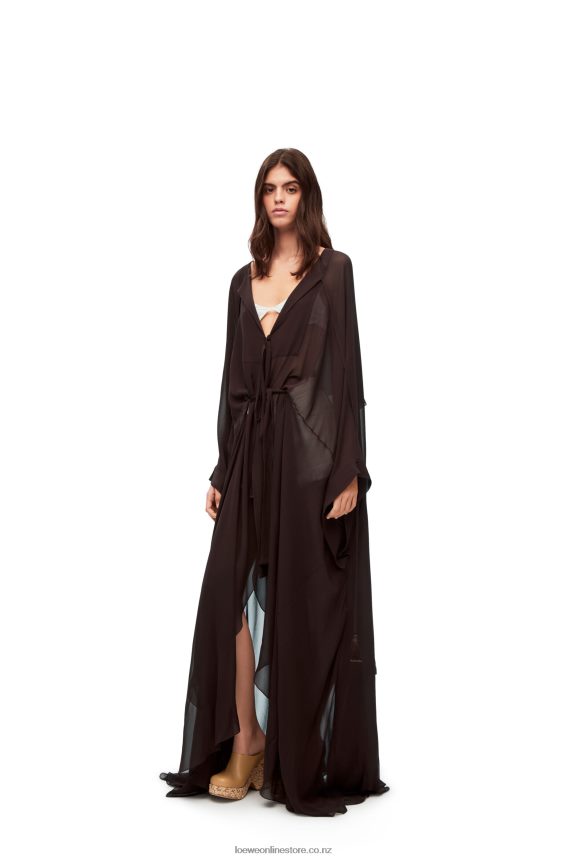 Loewe Women Long kaftan in silk Chocolate Brown LH60R1103