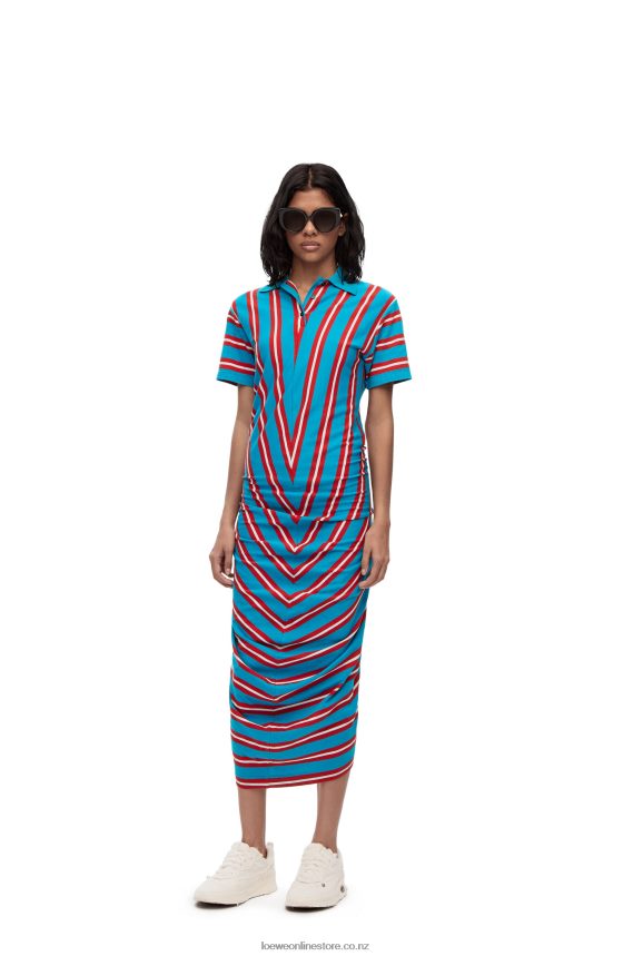 Loewe Women Stripe polo dress in cotton Red/Blue LH60R1102