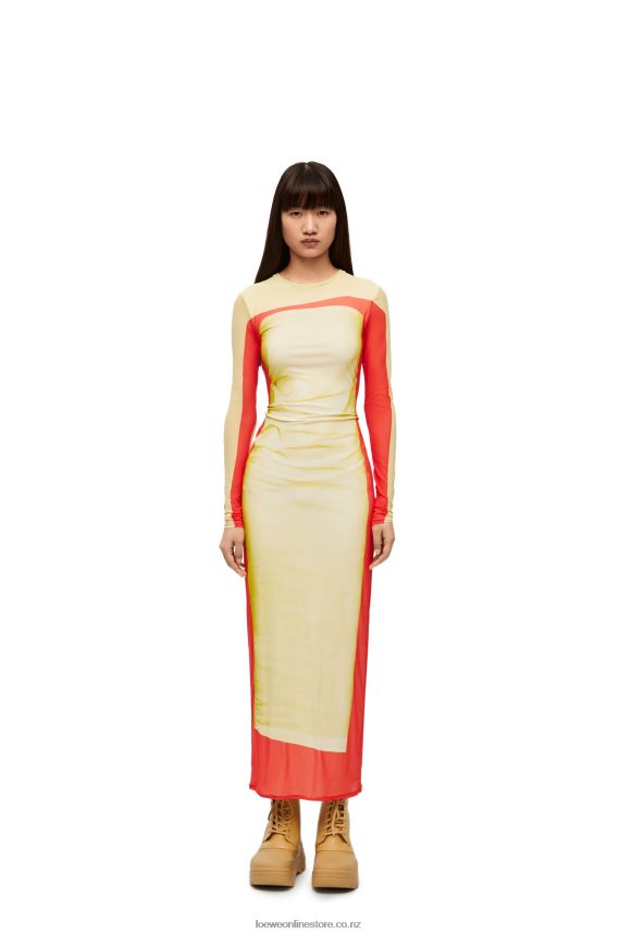Loewe Women Tube dress in mesh Yellow/Red LH60R1031