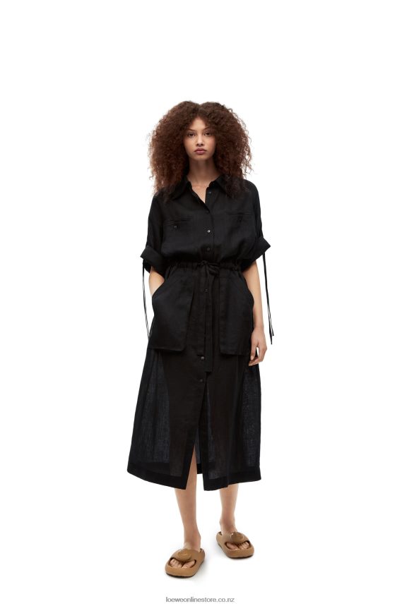 Loewe Women Workwear midi dress in linen Black LH60R1059