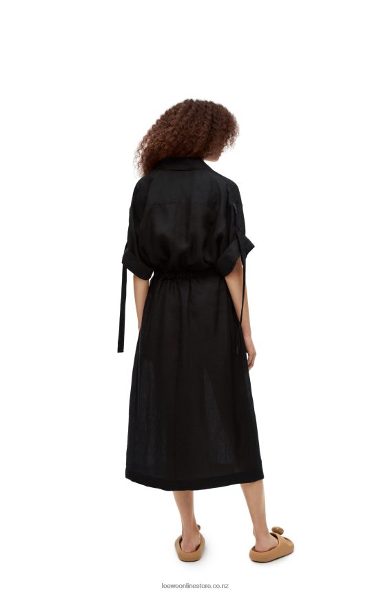 Loewe Women Workwear midi dress in linen Black LH60R1059