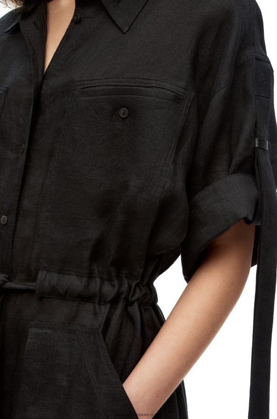 Loewe Women Workwear midi dress in linen Black LH60R1059