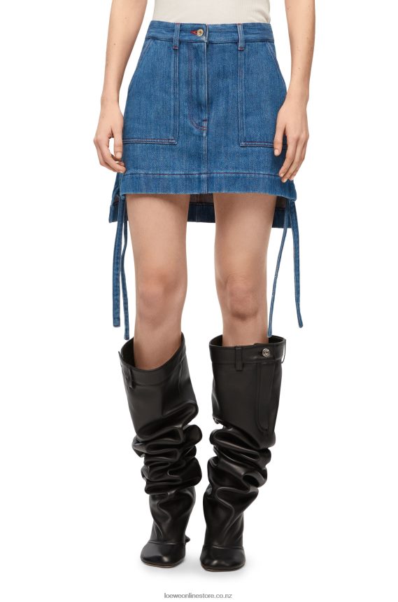 Loewe Women Workwear skirt in denim Blue/Red LH60R1161