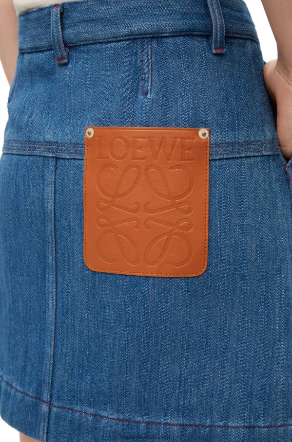 Loewe Women Workwear skirt in denim Blue/Red LH60R1161