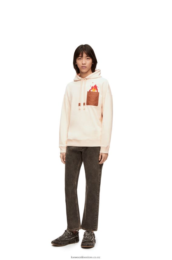 Loewe Women Calcifer leather patch hoodie in cotton Ecru LH60R842