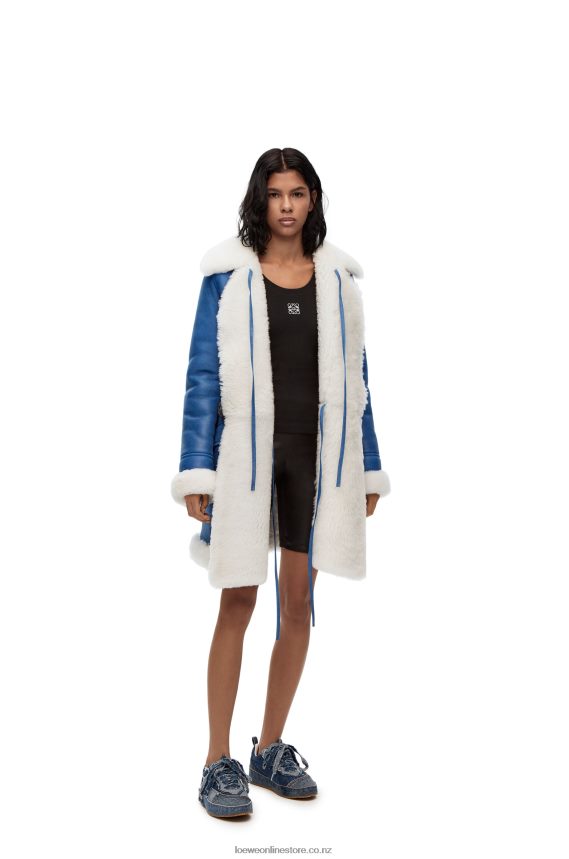Loewe Women Coat in shearling White/Blue LH60R1119