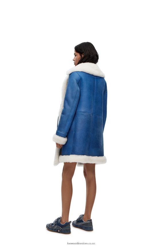 Loewe Women Coat in shearling White/Blue LH60R1119