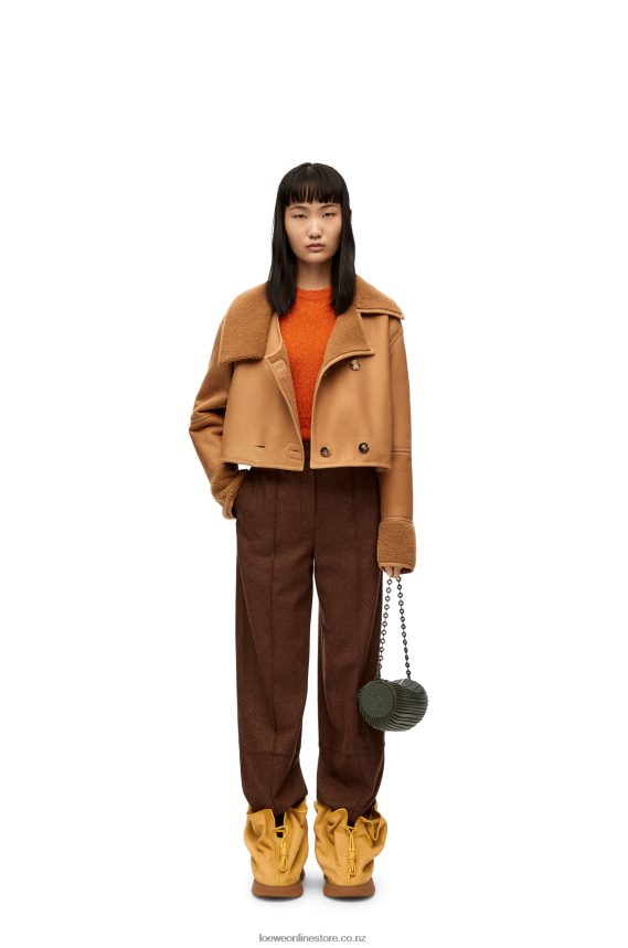 Loewe Women Deconstructed jacket in shearling Desert/Burgundy LH60R1130