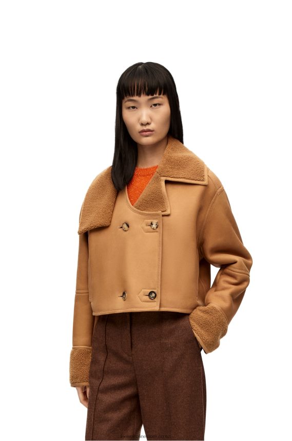 Loewe Women Deconstructed jacket in shearling Desert/Burgundy LH60R1130
