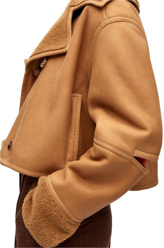 Loewe Women Deconstructed jacket in shearling Desert/Burgundy LH60R1130