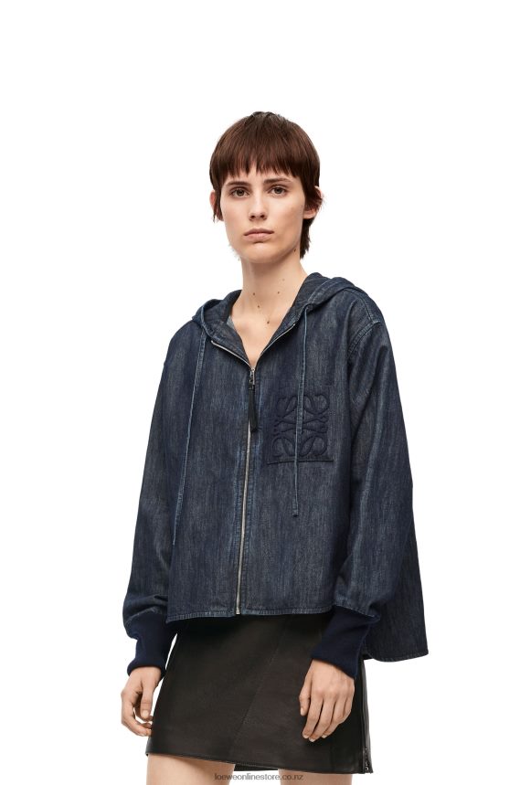 Loewe Women Hooded jacket in denim Indigo LH60R1164