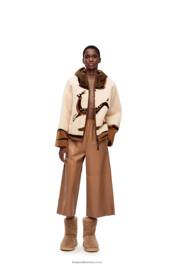 Loewe Women Hooded jacket in shearling Off-white/Brown LH60R1126