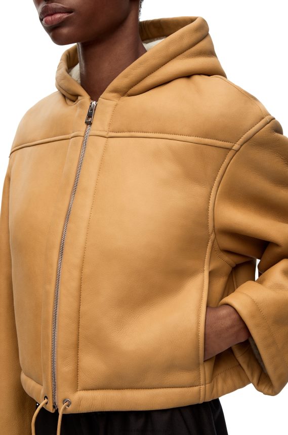 Loewe Women Hooded jacket in shearling White/Gold LH60R1124
