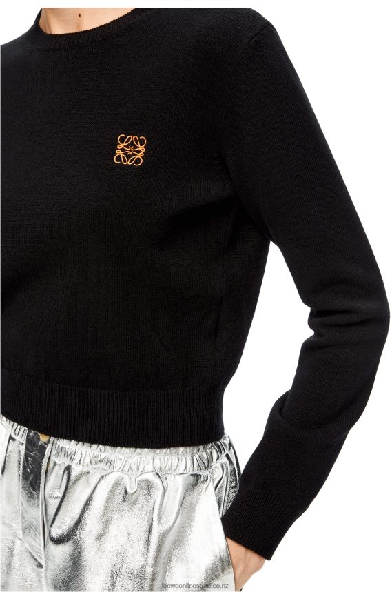 Loewe Women Anagram cropped sweater in wool Black LH60R1008