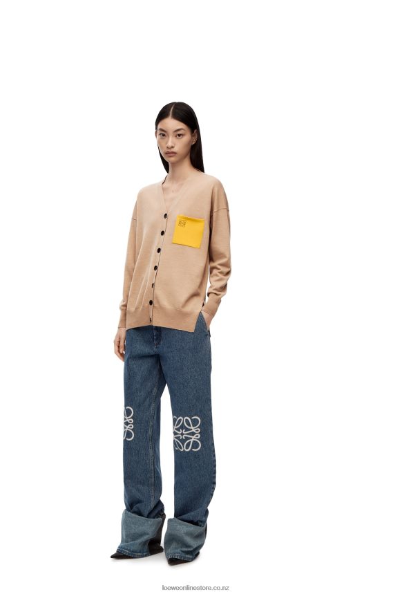 Loewe Women Anagram pocket cardigan in wool Camel LH60R992