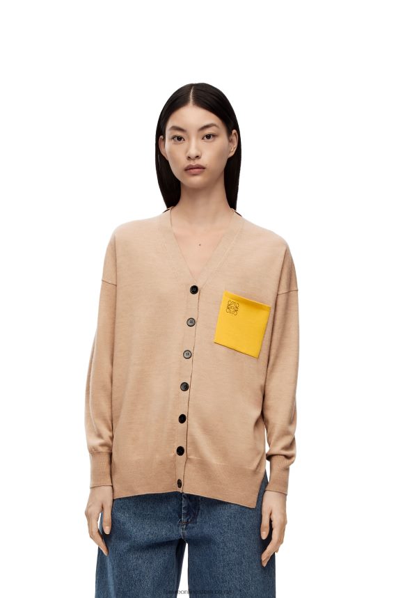 Loewe Women Anagram pocket cardigan in wool Camel LH60R992
