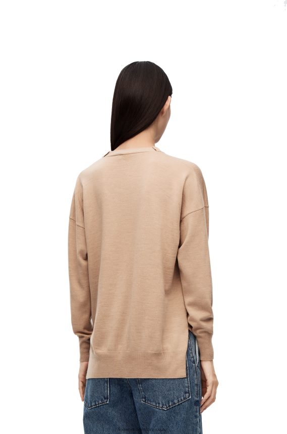 Loewe Women Anagram pocket cardigan in wool Camel LH60R992
