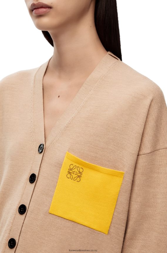 Loewe Women Anagram pocket cardigan in wool Camel LH60R992