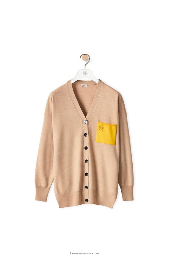 Loewe Women Anagram pocket cardigan in wool Camel LH60R992