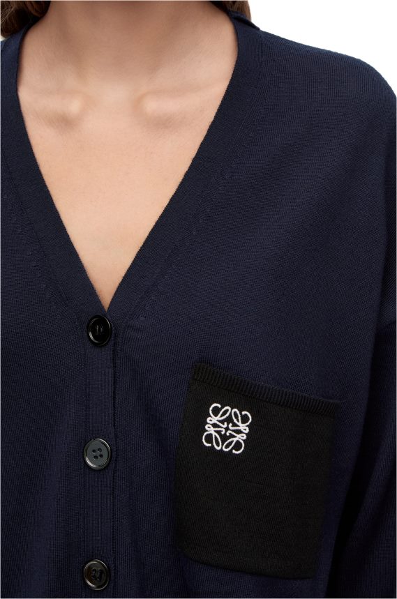 Loewe Women Anagram pocket cardigan in wool Navy Blue LH60R986