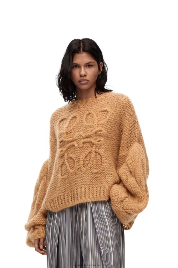 Loewe Women Anagram sweater in mohair Light Camel LH60R967