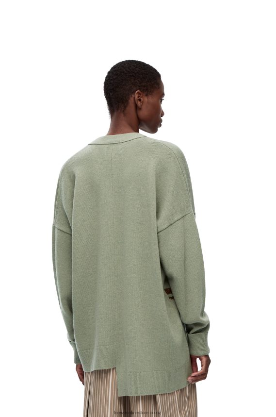 Loewe Women Asymmetric deer cardigan in wool Sage LH60R995