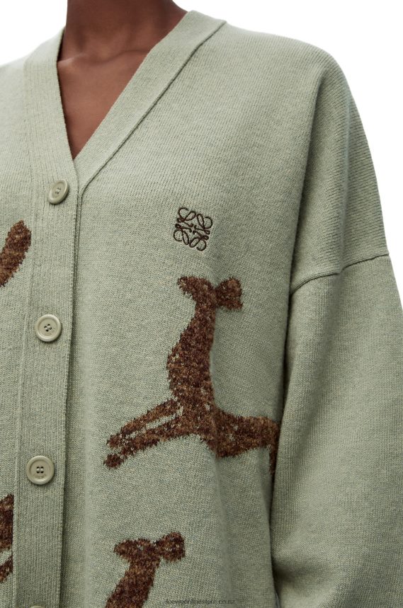 Loewe Women Asymmetric deer cardigan in wool Sage LH60R995
