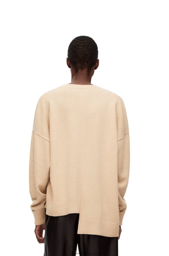 Loewe Women Asymmetric deer sweater in wool Beige LH60R996