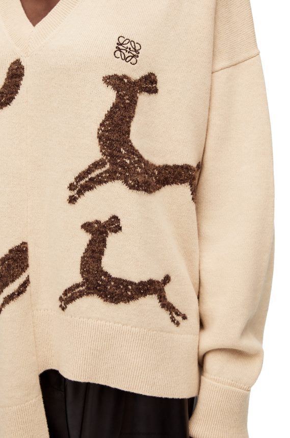 Loewe Women Asymmetric deer sweater in wool Beige LH60R996